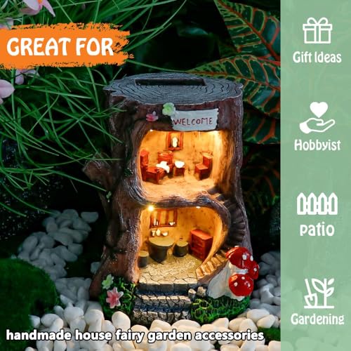 BEXLEYBAY Solar Light Gnome Fairy Garden House for Outside, Big Size Fairy Miniature Buildings Accessories House Sculptures for Outdoor Garden Patio Lawn Path Decorations, 8" Tall - Image 5
