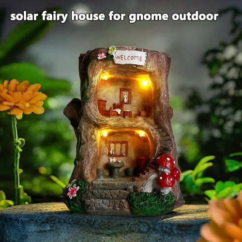 BEXLEYBAY Solar Light Gnome Fairy Garden House for Outside, Big Size Fairy Miniature Buildings Accessories House Sculptures for Outdoor Garden Patio Lawn Path Decorations, 8" Tall - Image 3