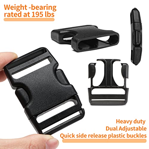 BEYOURD Heavy-Duty Buckles and Strap Set 1-1/2": 6 Yards of Thick Nylon Webbing, 6-Pack Adjustable Quick Side Release Plastic Buckles, 12 Tri-Glide Slide Clips, Black (1-1/2" Combo Set) - Image 3