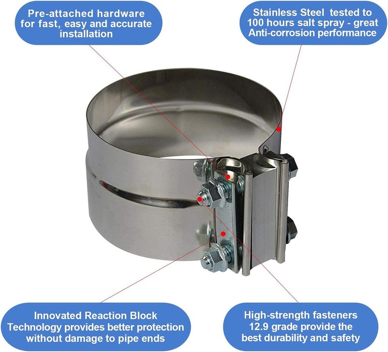 ROADFORMER 5 inch Exhaust Clamp Stainless Steel for 5" Inner Diameter to 5" Outer Diameter Exhaust Pipe Turbo Downpipe Muffler and Exhaust System Repair - 1 Piece - Image 3
