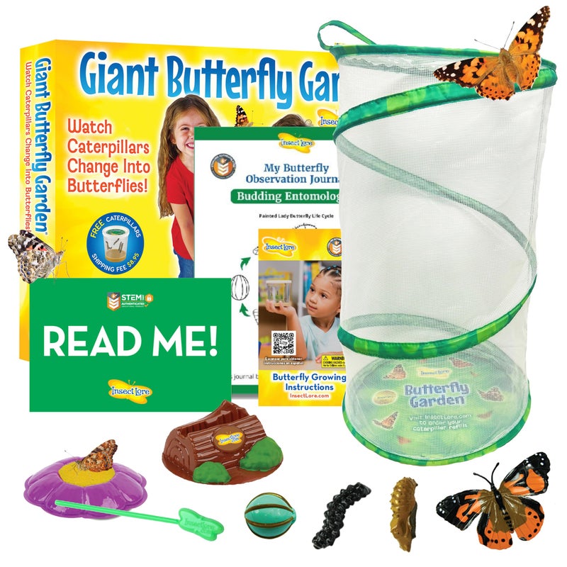 Insect Lore Giant Butterfly Garden with Voucher | 18 Inch Habitat | Life Cycle Figurines Included | Voucher to Redeem 5 Baby Caterpillars Later | Raise Painted Lady Butterflies - Image 1