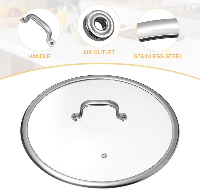 Luxshiny Terrarium Glass cast Iron lid Pot lid cookware Glass Cover Replacement Pot lids Frying pan Cover Thickened Visual Pot Cover Kitchen Universal lid for Accessories 14 inch pan lid BBQ Grill - Image 4
