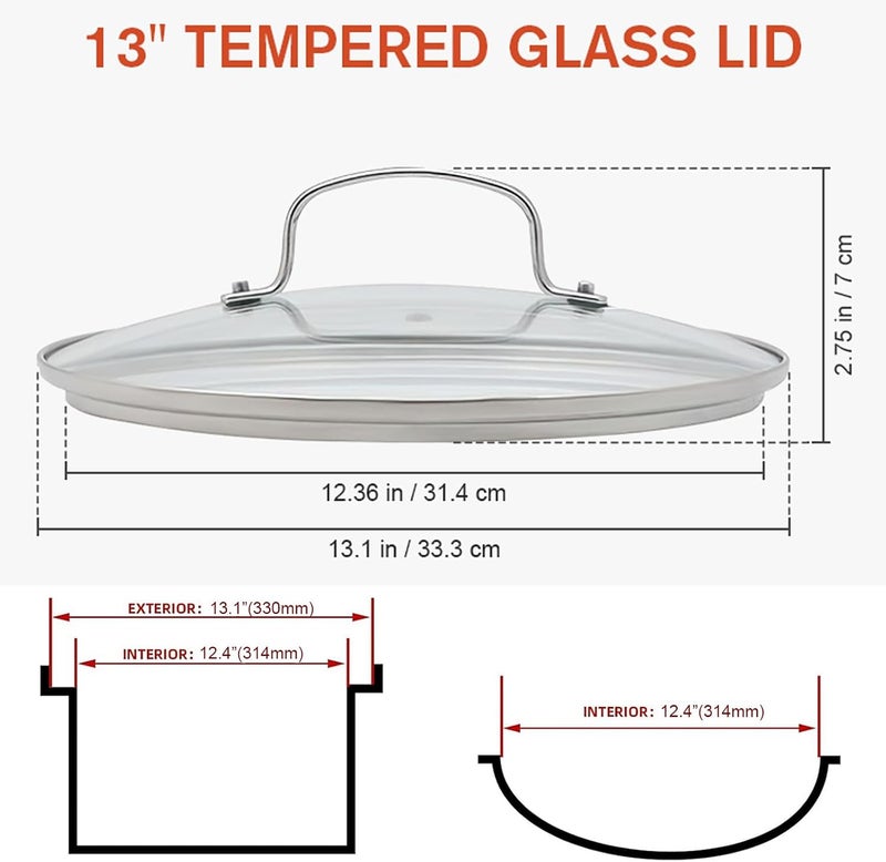Luxshiny Terrarium Glass cast Iron lid Pot lid cookware Glass Cover Replacement Pot lids Frying pan Cover Thickened Visual Pot Cover Kitchen Universal lid for Accessories 14 inch pan lid BBQ Grill - Image 2