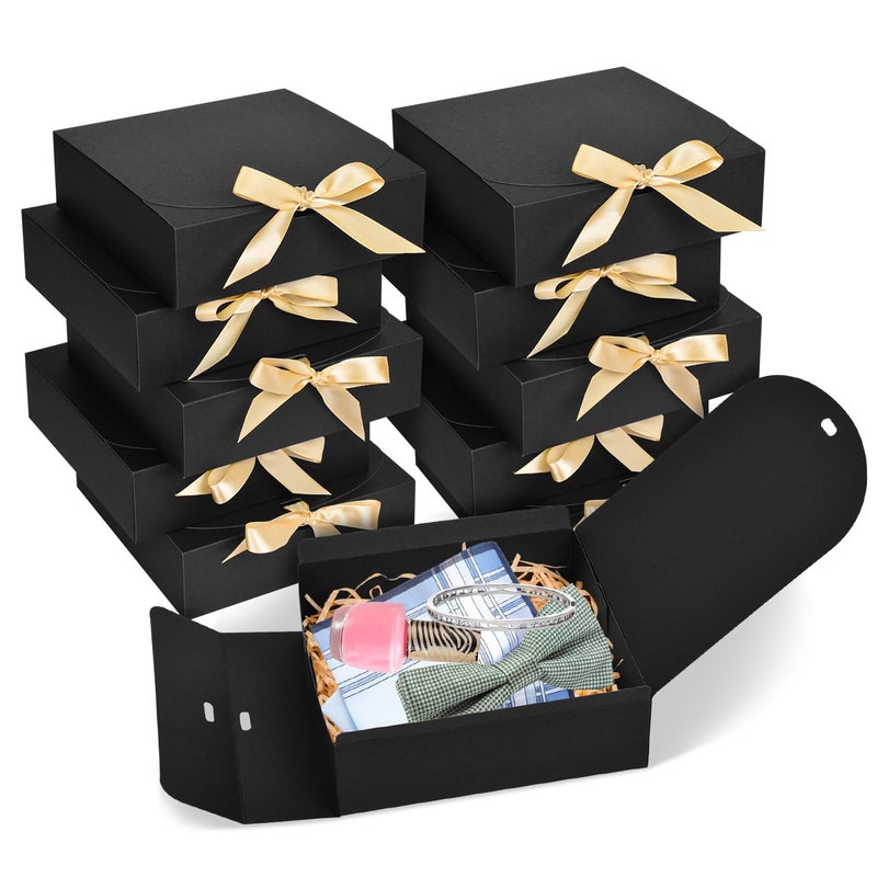 WLUSEAXI 10pack Gift Boxes with Lids, 6.5''x6.5''x2'' Black Gift Boxes For Presents, Paper Boxes Gift Boxes with Ribbon for Birthday Wedding Party Chocolate Candy - Image 1