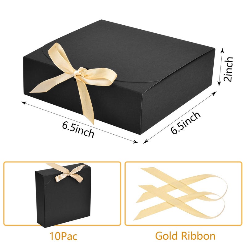 WLUSEAXI 10pack Gift Boxes with Lids, 6.5''x6.5''x2'' Black Gift Boxes For Presents, Paper Boxes Gift Boxes with Ribbon for Birthday Wedding Party Chocolate Candy - Image 2