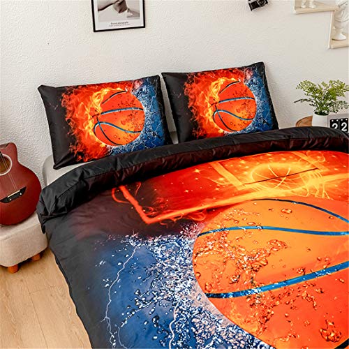 Homebed 3D Sports Fire Basketball Bedding Set for Teen Boys,Duvet Cover Sets with Pillowcases,Twin Size 59”x83”,2PCS,1 Duvet Cover+1 Pillow sham - Image 3