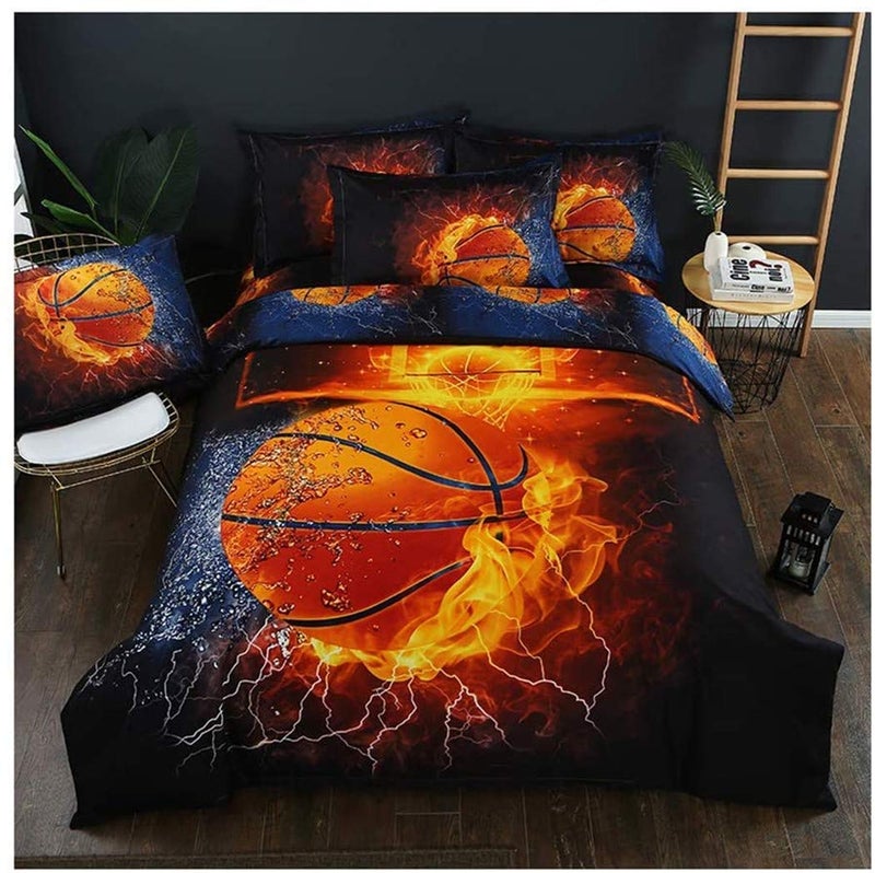 Homebed 3D Sports Fire Basketball Bedding Set for Teen Boys,Duvet Cover Sets with Pillowcases,Twin Size 59”x83”,2PCS,1 Duvet Cover+1 Pillow sham - Image 1