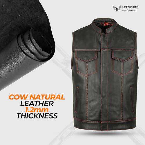 Leatherick Mens Black Motorcycle Vests - SOA Club & Traditional Paisley Satin Liner Leather Biker Vests (US, Alpha, Medium, Regular, Regular, Red & Black Paisley (With Red Stitching)) - Image 5