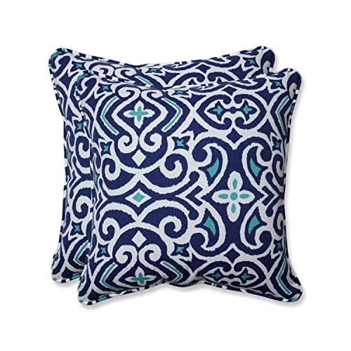 Pillow Perfect Pillow Perfect Damask IndoorOutdoor Accent Throw Pillow Plush Fill Weather and Fade Resistant Large Throw  185 x 185 BlueWhite New Damask 2 Count 