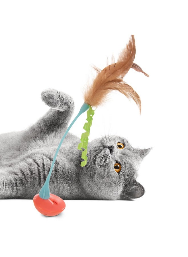 SmartyKat SmartyKat Instincts Rowdy Rocker Self-Righting Interactive Cat Toy w/Feathers & Ribbons - Orange/Blue, One Size  - Image 4