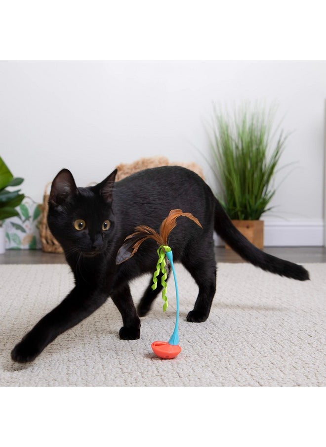 SmartyKat SmartyKat Instincts Rowdy Rocker Self-Righting Interactive Cat Toy w/Feathers & Ribbons - Orange/Blue, One Size  - Image 3