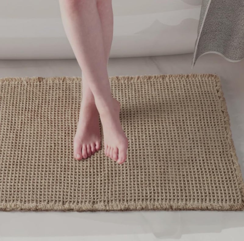 Brown honeycomb floor mat microfiber soft strong absorbent non-slip rubber bottom with tassel machine washable 61 × 92cm - Image 5