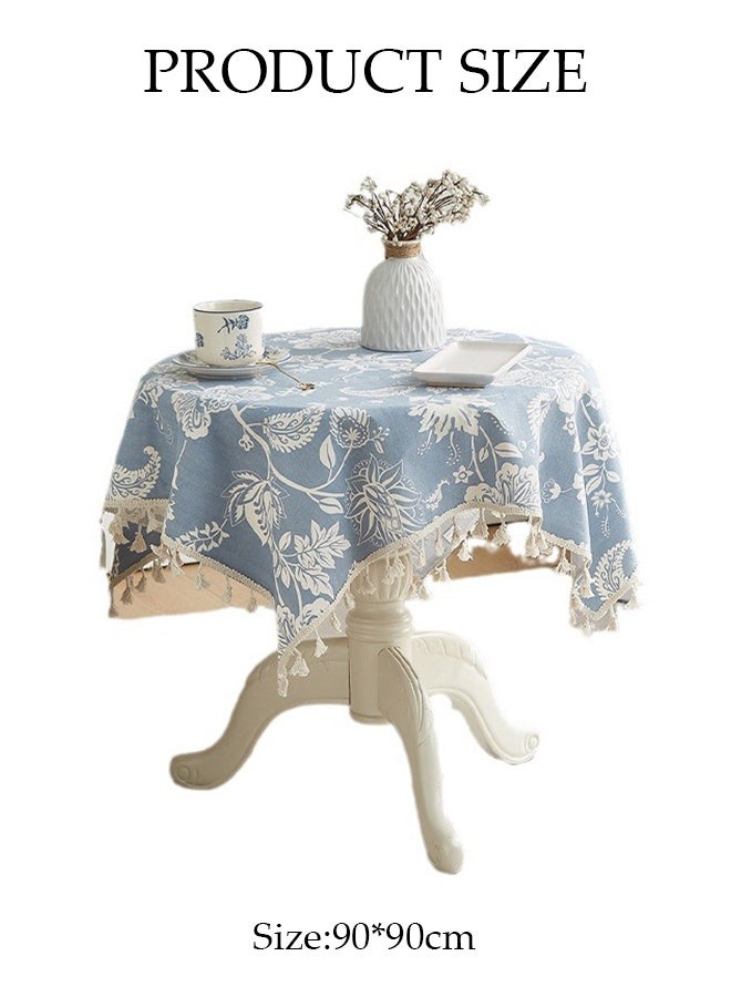 DUNISO Cotton Linen Tablecloth, Household Anti Slip Table Mat With Tassels,Washable Tea Table Tablecloth, Dustproof, Heat Resistant And Wear Resistant, Suitable For Dining Tables, Desks, Dressing Tables, Counters, Coffee Tables, 90*90cm - Image 2