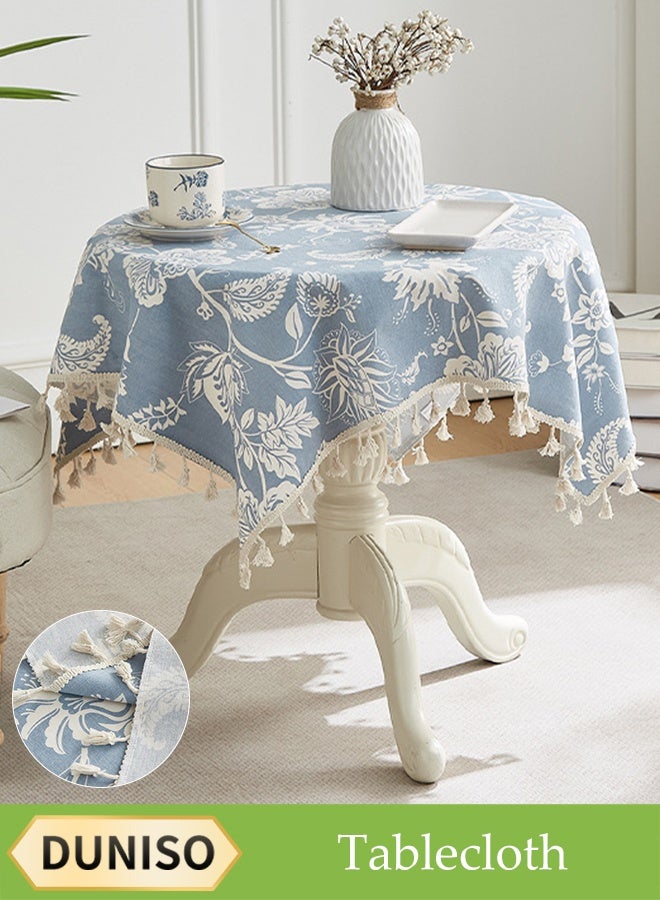 DUNISO Cotton Linen Tablecloth, Household Anti Slip Table Mat With Tassels,Washable Tea Table Tablecloth, Dustproof, Heat Resistant And Wear Resistant, Suitable For Dining Tables, Desks, Dressing Tables, Counters, Coffee Tables, 90*90cm - Image 1