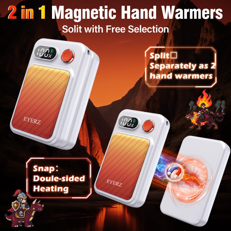 EYERZ Electric Hand Warmers Rechargeable 2 Pack, Magnetic AI Hand Warmers with LED Display & 4 Levels, Portable Pocket Heater, Gifts for Christmas, Camping, Golf, Raynauds, Hunting, Women & Men - Image 5