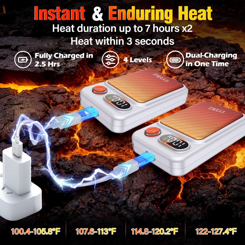 EYERZ Electric Hand Warmers Rechargeable 2 Pack, Magnetic AI Hand Warmers with LED Display & 4 Levels, Portable Pocket Heater, Gifts for Christmas, Camping, Golf, Raynauds, Hunting, Women & Men - Image 3