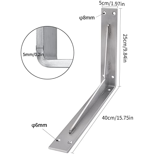 YUMORE Shelf Bracket Heavy Duty 16x10x2 in, 1/5IN Extra Thick Solid L Brackets Stainless Steel Countertop Bar Top Support Brackets Wall Mounted, Includes Hardware, 2 Pack - Image 2