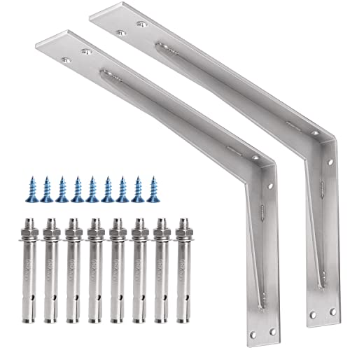 YUMORE Shelf Bracket Heavy Duty 16x10x2 in, 1/5IN Extra Thick Solid L Brackets Stainless Steel Countertop Bar Top Support Brackets Wall Mounted, Includes Hardware, 2 Pack - Image 1