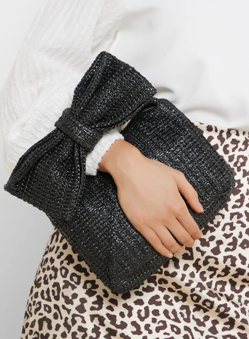 جينجر Raffia Bow Clutch Bag