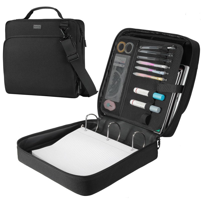 HINOOR 3Inch 3Ring Zipper Binder with Shoulder Strap DRing Zip Up Binder with 700 Sheets Capacity Compatible with 13 MacBook 129 Tablet for Middle School College Office Black - Image 2