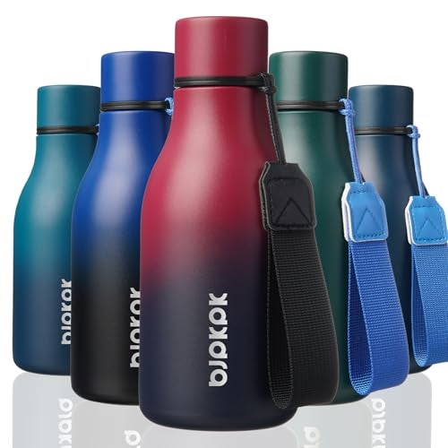BJPKPK Insulated Water Bottles 12oz Stainless Steel Metal Water Bottle with Strap BPA Free Leak Proof Jugs Mugs Flasks Reusable Thermal Flasks for Sports Travel Charming Black Red - Image 1