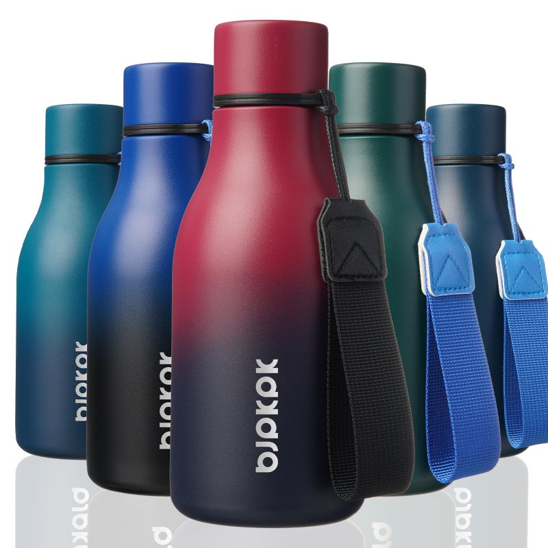 BJPKPK Insulated Water Bottles 12oz Stainless Steel Metal Water Bottle with Strap BPA Free Leak Proof Jugs Mugs Flasks Reusable Thermal Flasks for Sports Travel Charming Black Red - Image 2