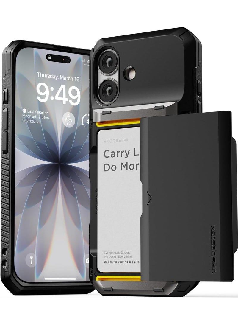 VRS Design Damda Glide Pro iPhone 17 Case Cover Wallet with Semi Automatic Credit Card Holder Slot [4 Cards] - Black - Image 1