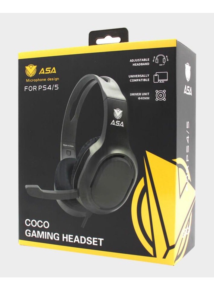 أيه أس أيه سماعة رأس ASA Coco للألعاب لجهاز PS4/PS5، عصابة رأس قابلة للتعديل اسود - Image 1