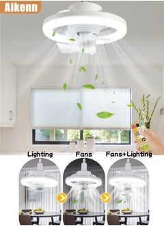 Fan Light Led Fan Light 48w Fan Light 360° Oscillating Small Fan E27 Mini Fan Light Dimmable Fan Ceiling Fan With Light Three-Speed Adjustable With Remote Control Suitable For Kitchen Bedroom Living Room Office