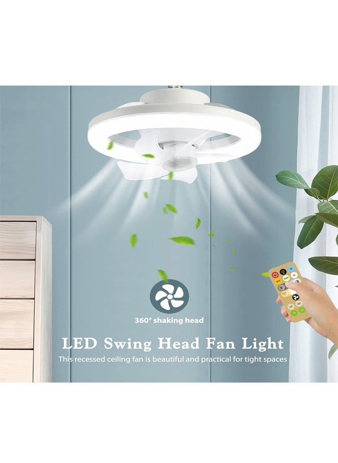 Aikenn - Fan Light Led Fan Light 48w Fan Light 360° Oscillating Small Fan E27 Mini Fan Light Dimmable Fan Ceiling Fan With Light Three-Speed Adjustable With Remote Control Suitable For Kitchen Bedroom Living Room Office - Image 1