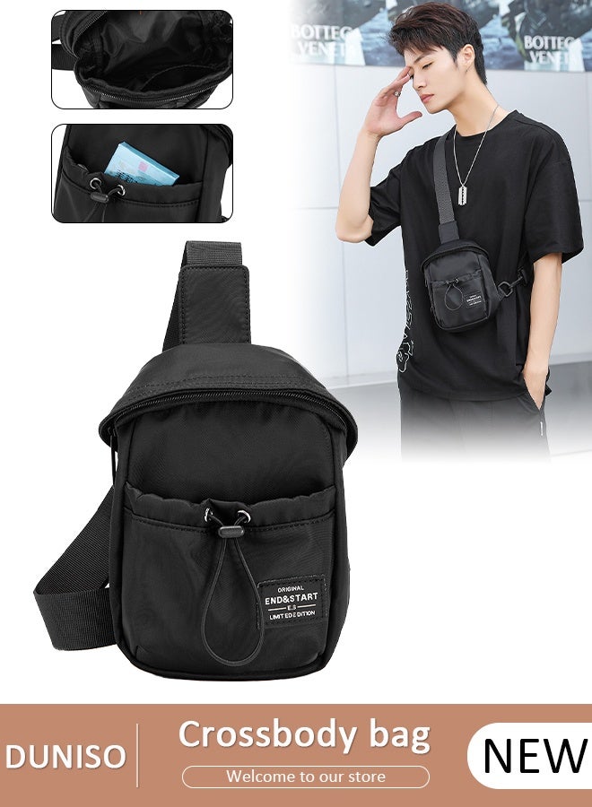 DUNISO Mens Crossbody Bag Shoulder Bag with Adjustable Strap and Top Handle Multi-layer Functional New Trends Fashion Handbag Black - Image 1