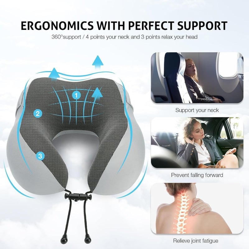 Jumix Jumix Neck Pillow for Travel Memory Foam Travel Pillow with Hood Adult Airplane Pillow for Head Rest Neck Support Portable Pillow for Office Cars Trains Long Flights Sleeping Grey - Image 3