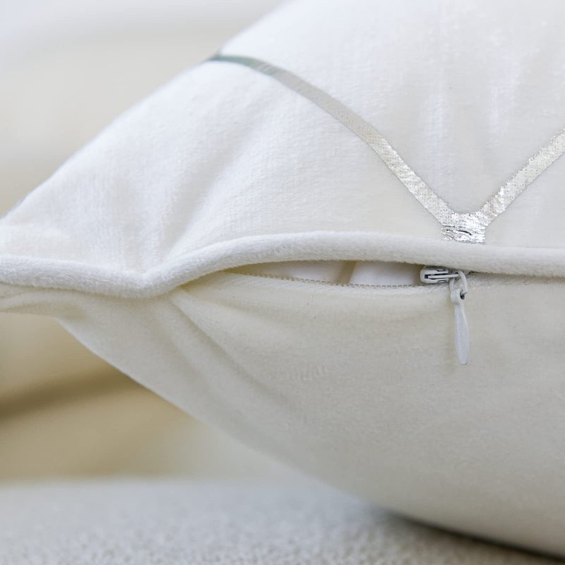WACOMECO Silver Throw Pillow Covers, Pack of 2 Soft Velvet Decorative Cushion Covers for Couch Sofa Home Decoration, White, 18x18 Inch - Image 2