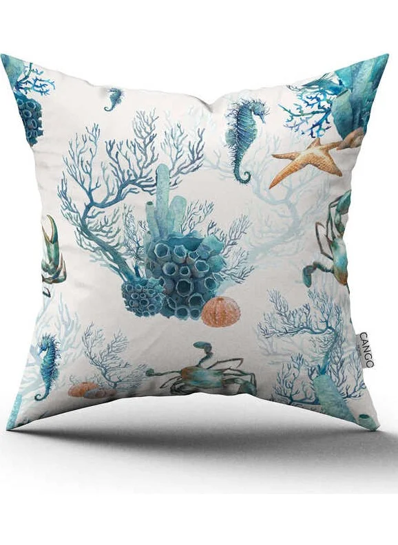 Cango Home Double Sided Blue Marine Patterned Digital Printed Throw Pillow Cover CGH1154