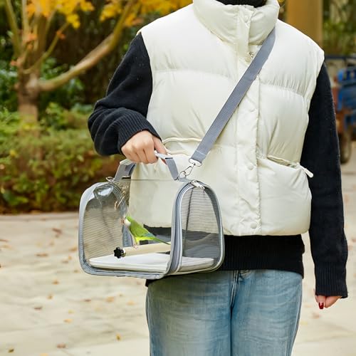 KINGVELLY Portable Small Bird Travel Cage Carrier A Convenient Go Out Solution for Various Birds and Lizard Featuring a Standing Perch and Comfortable Mat with Tray - Image 3
