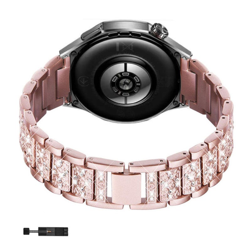 سوار الساعة المرصع بالألماس باللون الذهبي مناسب لساعة Huawei Watch GT 6 Pro، ويتميز بتصميم سلسلة معدنية ثلاثية الخيوط للنساء، كخيار هدية مثالي لمختلف الأعياد. - Image 1