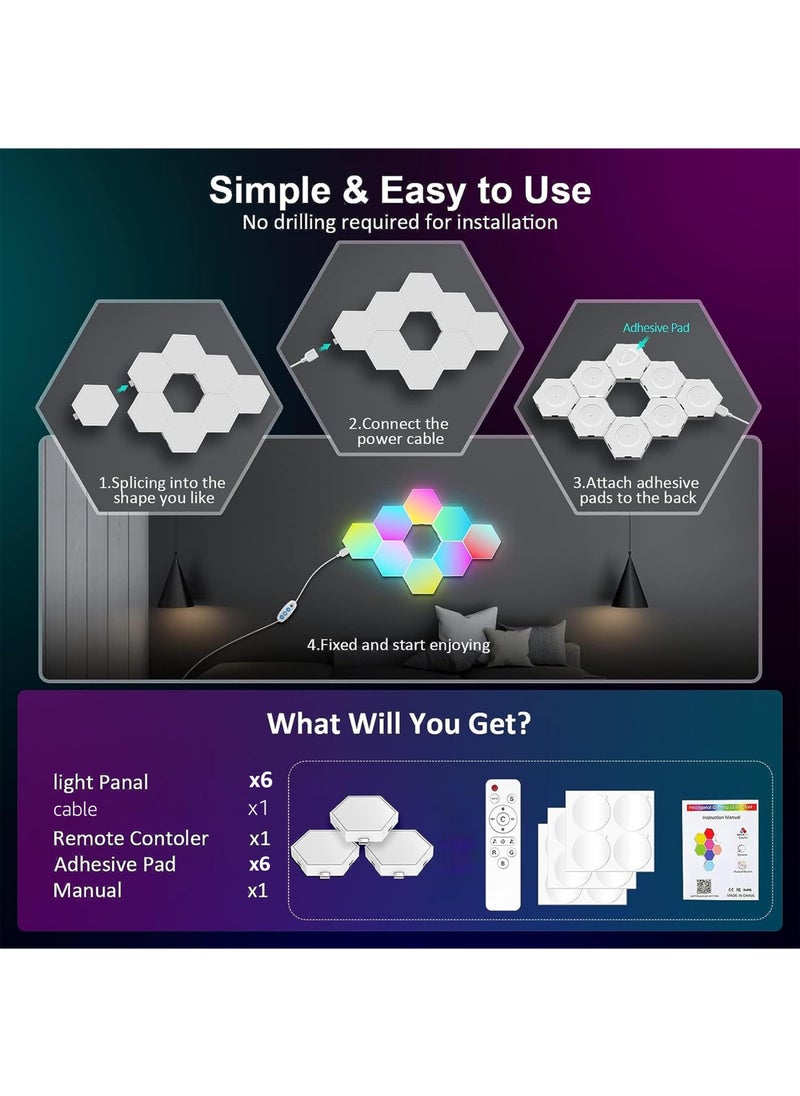Led Light RGB LED Lights – 6-Pack Smart Hexagon LED Wall Lights with App & Remote Control, Music Sync LED Light Panels for Home, Living Room, Bedroom, Gaming Room & Décor - pzsku/Z70721BE33E07E1F133E4Z/45/_/1697039420/05954450-c430-46b9-8078-e02c5c063a49