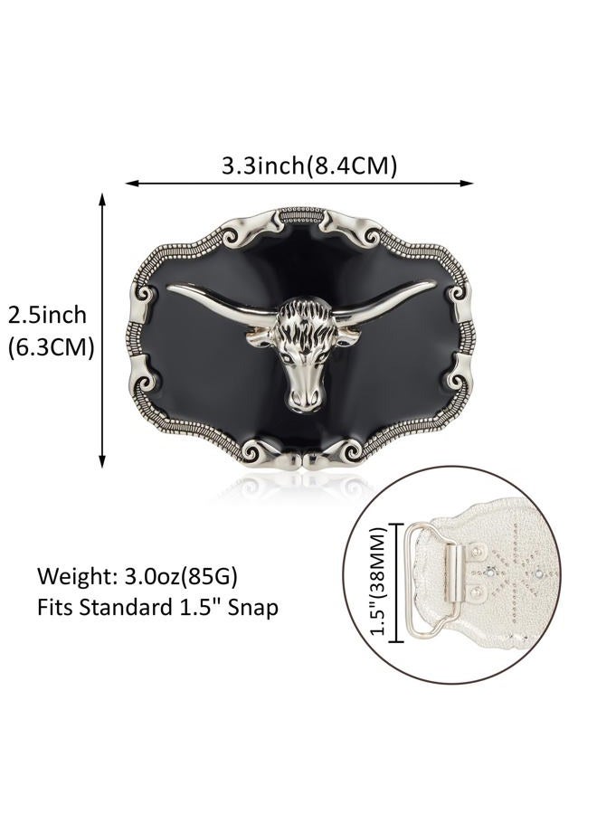 YOQUCOL QUKE Mens Long Horn Bull Head Western Cowboy Texas Silver Belt Buckle - Image 2