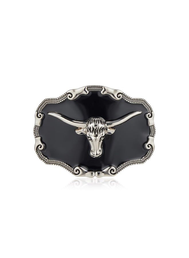 YOQUCOL QUKE Mens Long Horn Bull Head Western Cowboy Texas Silver Belt Buckle - Image 1