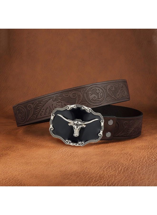 YOQUCOL QUKE Mens Long Horn Bull Head Western Cowboy Texas Silver Belt Buckle - Image 5