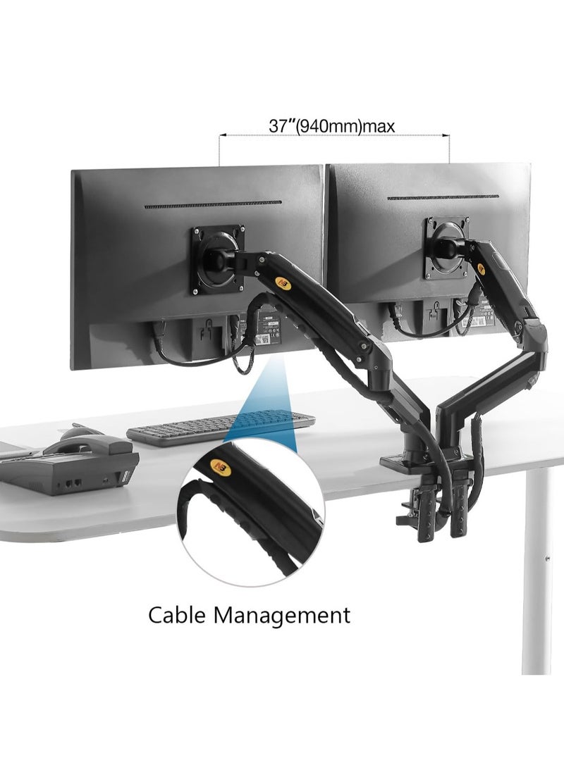 NB NORTH BAYOU - NB North Bayou Dual Monitor Desk Mount Stand – Gas Spring Arm for 17''–27'' Screens – Full Motion Swivel Tilt Rotate – Load Capacity 4.4–19.8lbs Each – Space-Saving Computer Monitor Arm – VESA 75/100 Compatible, F160 - Image 1