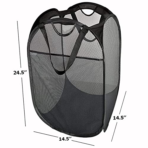 HOUSE AGAIN 2 Pcs Strong Mesh Pop-up Laundry Hamper, Quality Pop Up Hampers for Laundry with Durable Handles Solid Bottom High Carbon Steel Frame, Easy to Open and Fold Flat for Storage(Black) - Image 2