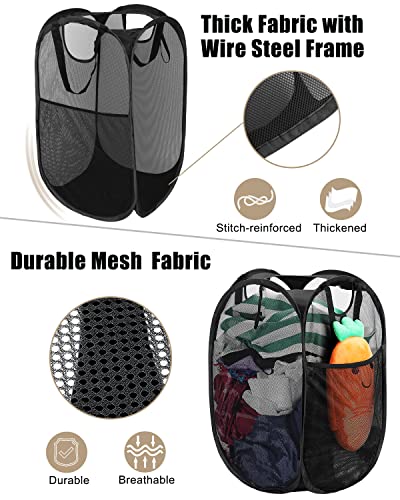 HOUSE AGAIN 2 Pcs Strong Mesh Pop-up Laundry Hamper, Quality Pop Up Hampers for Laundry with Durable Handles Solid Bottom High Carbon Steel Frame, Easy to Open and Fold Flat for Storage(Black) - Image 4