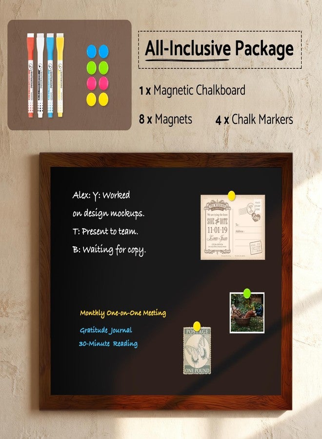 DOLLAR BOSS Magnetic Chalkboard for Wall, 24" x 18" Rustic Brown Framed Chalk Memo Board Menu Sign Display for Home, Kitchen, Office, Classroom with 4 Markers, 8 Magnets - Image 3