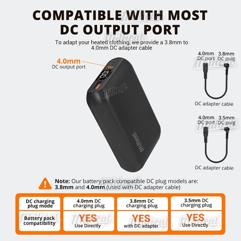 16000mAh Dc 7.4V Usb 5V 3A Power Bank Fast Charging External Battery For Heated Apparel Clothes Black - Image 4