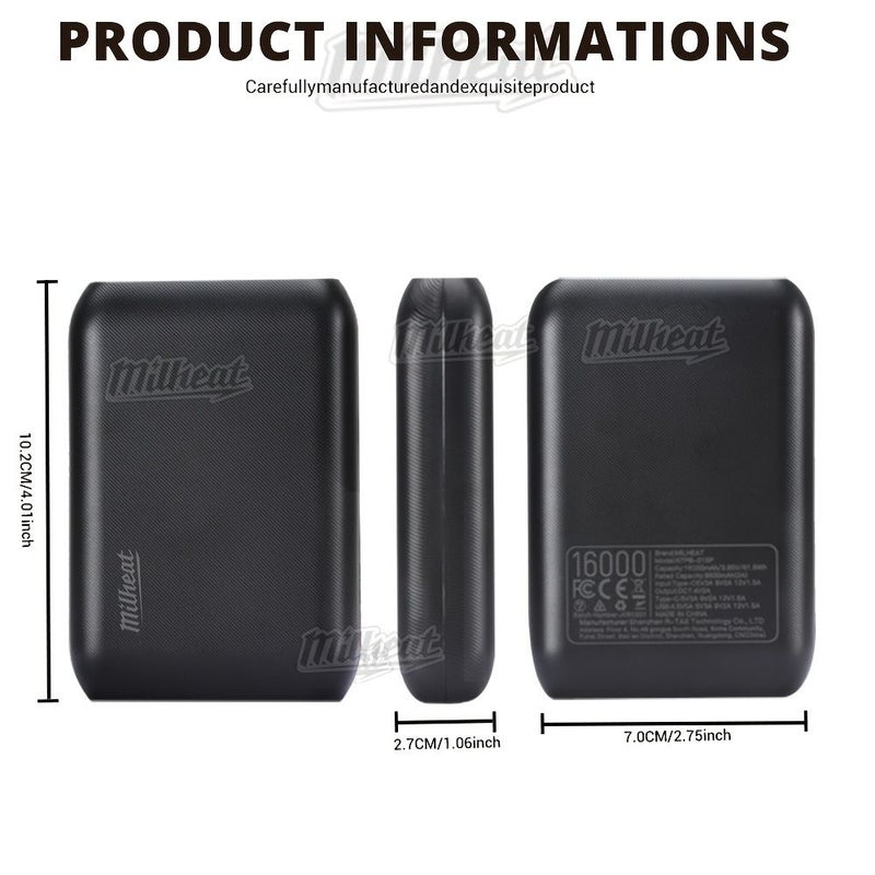 16000mAh Dc 7.4V Usb 5V 3A Power Bank Fast Charging External Battery For Heated Apparel Clothes Black - Image 2