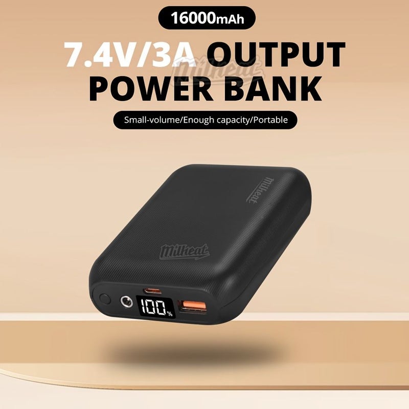 16000mAh Dc 7.4V Usb 5V 3A Power Bank Fast Charging External Battery For Heated Apparel Clothes Black - Image 3