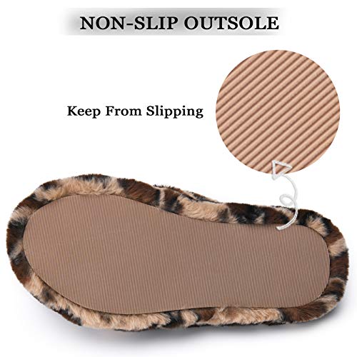 DL Fluffy Women's House Slippers - Cross Band, Open Toe, Soft Plush Fleece, Memory Foam, Comfy Fuzzy Slip On Non-Slip Indoor, Brown Leopard Size 7-8 - Image 5