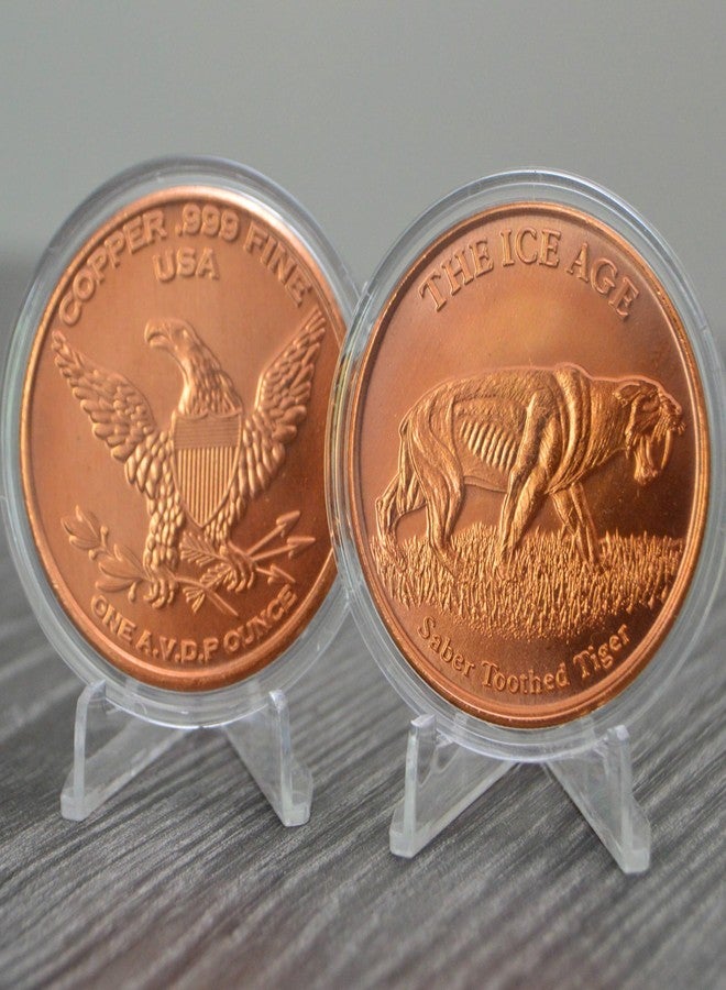 Heavenly Metals عملة معدنية دائرية من النحاس الخالص عيار 999، وزنها أونصة واحدة، عليها صورة نمر ذي أسنان سيفية من العصر الجليدي، مع كبسولة وشهادة أصالة من شركة هيفنلي ميتالز. - Image 3