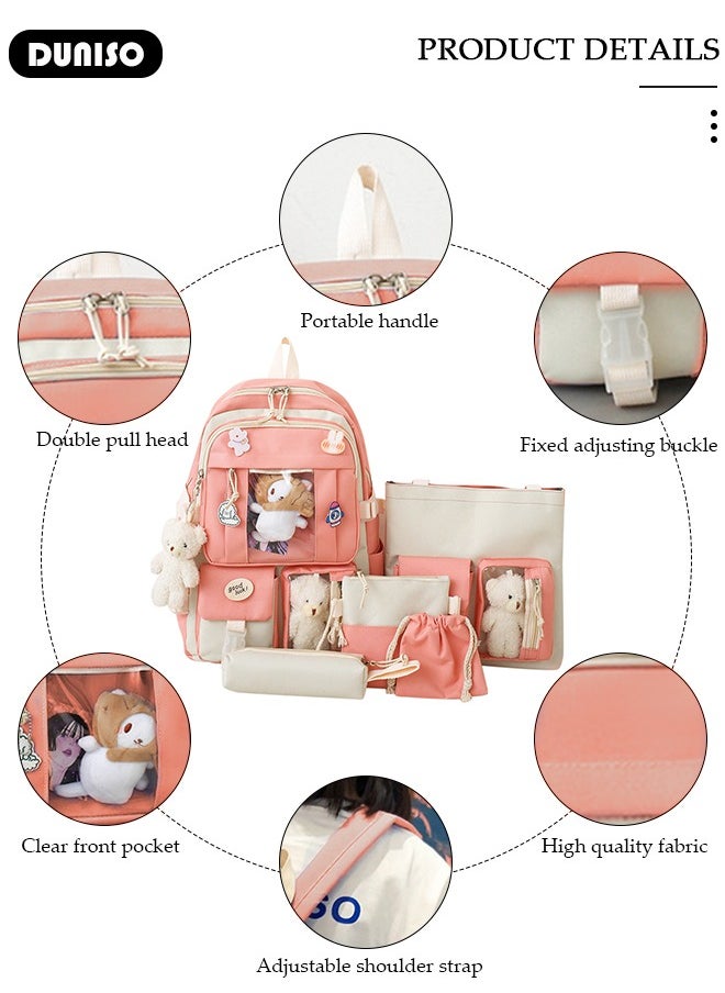 DUNISO 5 Pcs School Bags Set With Anti-Theft,School Backpack Set For Girls With Multiple Pockets ,Anime And Cartoon Schoolbag Set For New Semester Gifts ,Fashion Bookbag Set For Primary Elementary High School And Girls Kindergarten  - Image 2